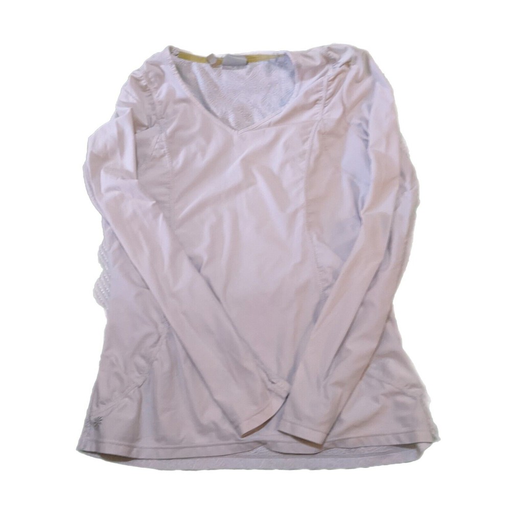 Athleta Wick It Good Lace Back Long Sleeve Top Off White Athletic Sz PT